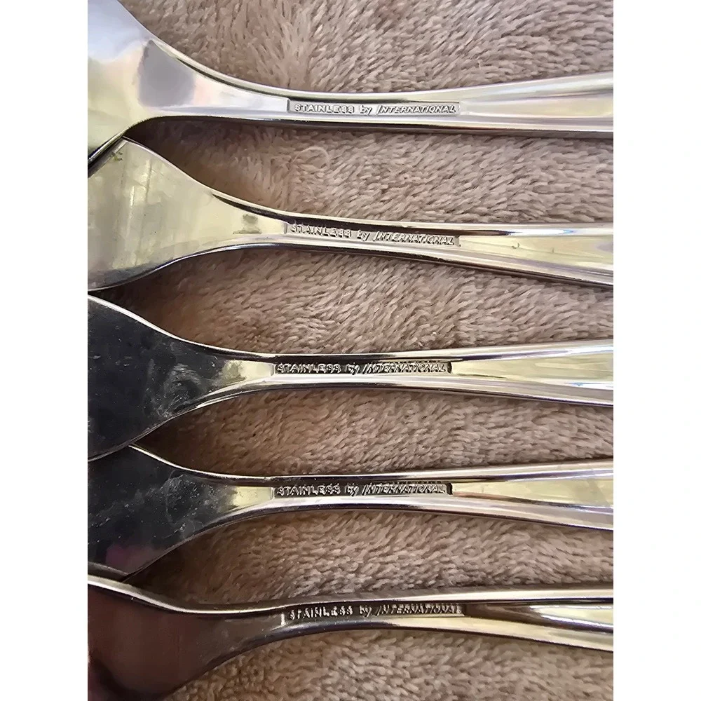 International Stainless Flatware Set 5pc Floral Scroll Salad Forks Soup Spoon
